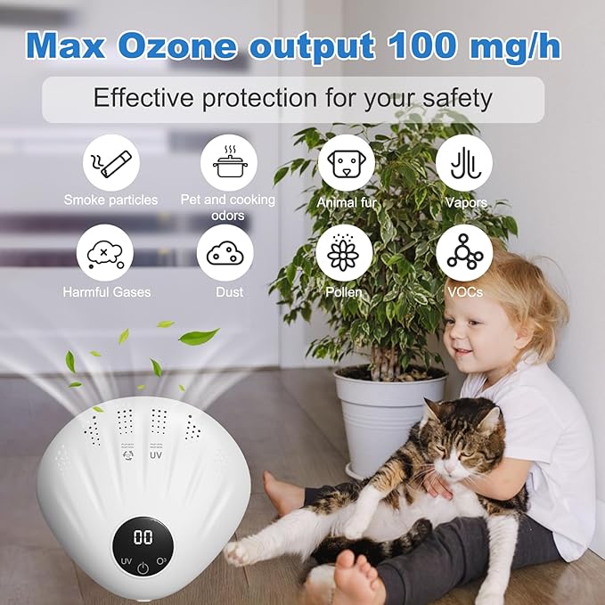 Portable Air Freshener with Ion Technology - Plug-in & Battery Powered for Home, Car, Pet Areas | 72H Runtime, Seashell Design, Compact Travel Use