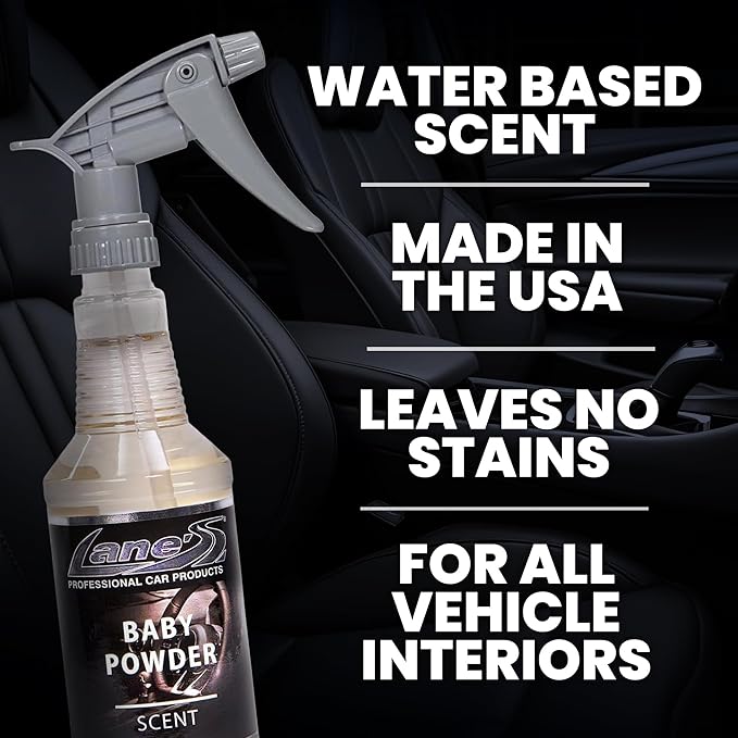 LANE’S Premium Car Air Freshener "Baby Powder" - 32oz Water-Based, Long-Lasting Auto Scent Spray - Food, Pet, Odor Smell Deodorizer for Cars, Trucks, SUVs' Interior Leather, Carpet, Upholstery