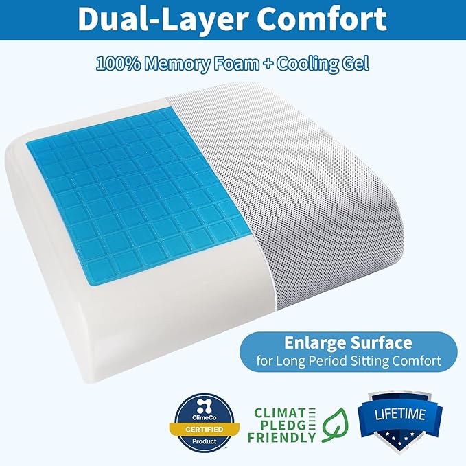 YOUFI Extra Thick Large Seat Cushion -19 X 17.5 X 4 Inch Gel Memory Foam Cushion with Carry Handle Non Slip Bottom - Pain Relief Coccyx Cushion for Wheelchair Office Chair (Gray)