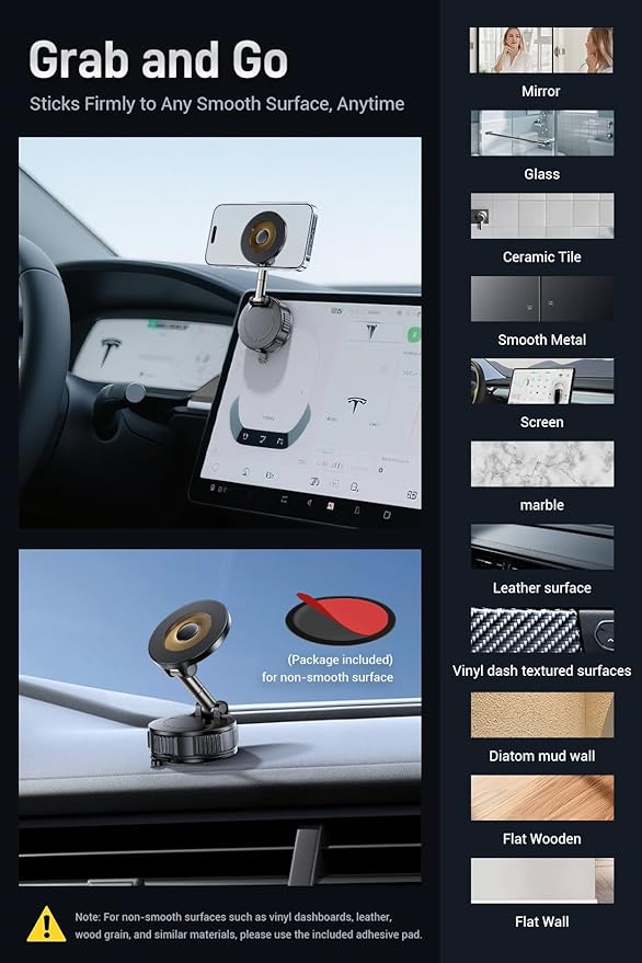 OUNIER Vacuum Magnetic Phone Holder for Car [120+LBS Strongest Suction & 3200gf Magnetic] 360° Adjustable Magsafe Car Phone Mount, Cell Phone Holders for Your Car for iPhone 17 Pro Max 16 15 14 13 12