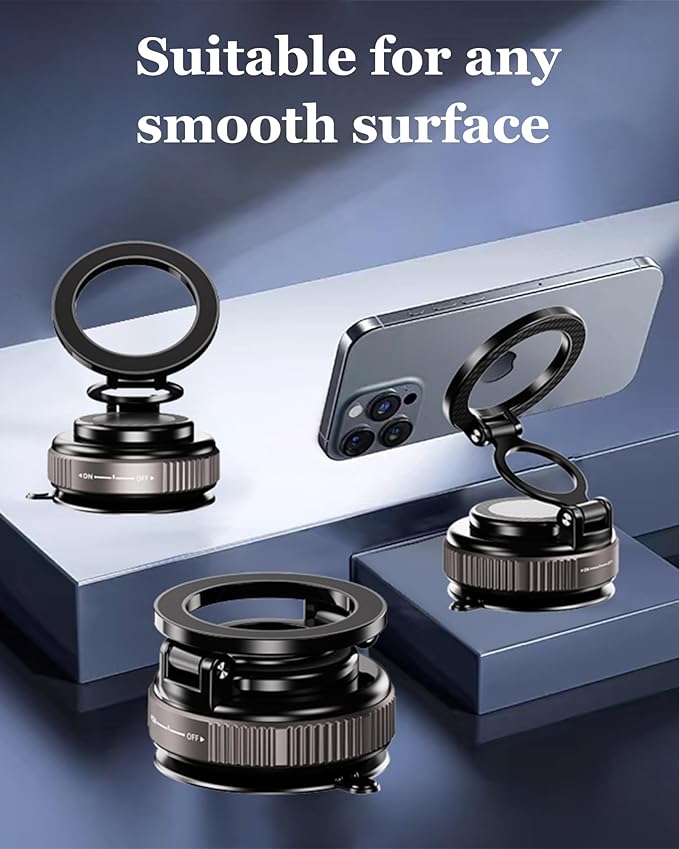 Magnetic Phone Holder, for Magsafe Car Phone Mount, Hands-Free 360° Vacuum Suction Cup Phone Holder for Car/Gym/Mirror/Shower, Compatible with iPhone 17/16/15/14/13/12 Pro Max/Android