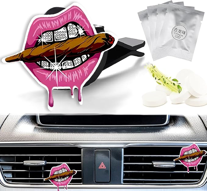Cute Car Air Freshener Clips Red Lips Car Vent Clip Red Lip Cars Scents Cologne Air Conditioner Clip Auto Vent Interior Decoration Cars Accessories Reds Lips Loves Gifts for Men Women