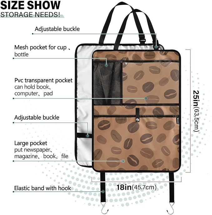 1 Pack Backseat Car Organizer with Storage Pockets Seat Back Organizers for Kids Kick Mats Backseat Protector Automotive Brown Coffee Beans