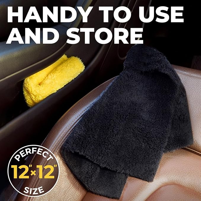 Super Soft Microfiber Towels for Cars - Edgeless - 6pk (12”x12”) - Premium Scratch-Free Towel - Great for Drying, Detailing, Polishing, Buffing - Ultra Absorbent Microfiber Cleaning Cloths for Car
