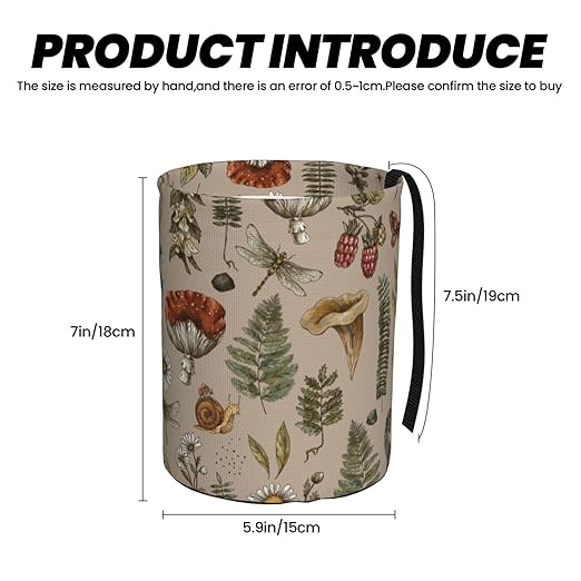 Car Trash Bag Vintage Mushroom Forest Plants Waterproof Trash Small Car Can Portable Collapsible Car Garbage Can Hanging for Back Seat Floor or Hanging Headrest Car Decor Road Trip Essentials