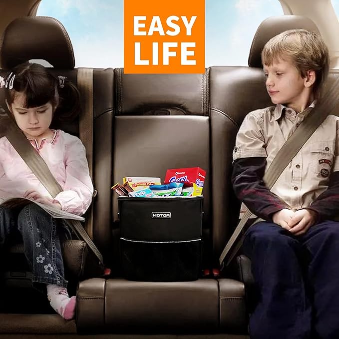 HOTOR 3 Gallons Car Trash Can, Ultra Large Capacity Organizer and Storage with Adjustable Straps & Magnetic Snaps, Waterproof Car Accessory for Interior Car Stuff Storage, Black