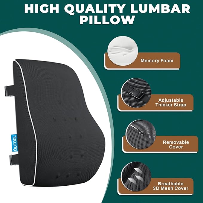 QUTOOL Lumbar Support Pillow with DIY Gift Box - Birthdays Gifts for Women Men, Ergonomic Back Support with Breathable 3D Mesh Cover, Suited for Office Chairs, Gaming Chairs, Car, Home Use (Black)