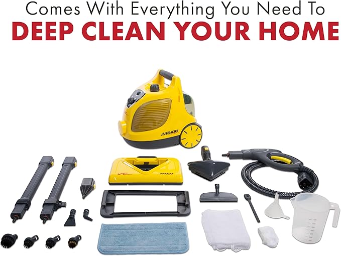 Vapamore MR-100 Primo Steam Cleaner, 20 Extensions/Attachments including the Turbo Pet Tool, Chemical Free Professional-Grade Steamer for Cleaning Floors, Mattresses, Cars, Upholstery and More