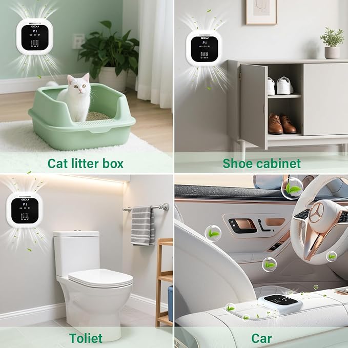 GCJ Air Purifier for Pets,Purify Odor with Negative Ions and Ozone Quiet,Cat Litter Box Exhaust Fan 323ft²,100mg/h,Compact Small Portable Ionizer for Classroom,Toilet, Closet, Room,Office