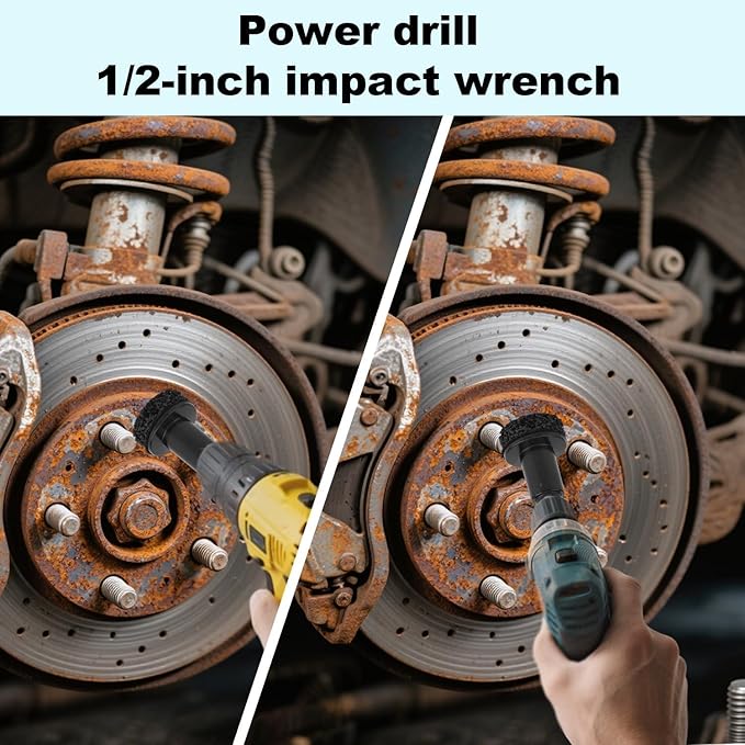 10PC Wheel Hub Cleaning Tool，Brake Hub Cleaning Kit Includes 8 Pads、Holder and Adapter，Fits 1/2” Wrenches or Electric Drill, Automotive Maintenance Tool (ABS Plastic)