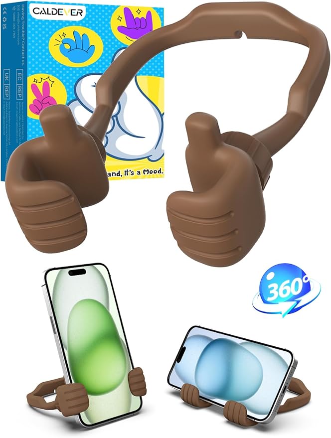 Valentines Day Gifts for Teens Boys Men Him Cell Phone Holder: Patented Thumbs Up Phone Stand Funny Gifts for Adults Kids Teenager Husband Friend Coworkers Phone Accessories Cool Gadgets Brown