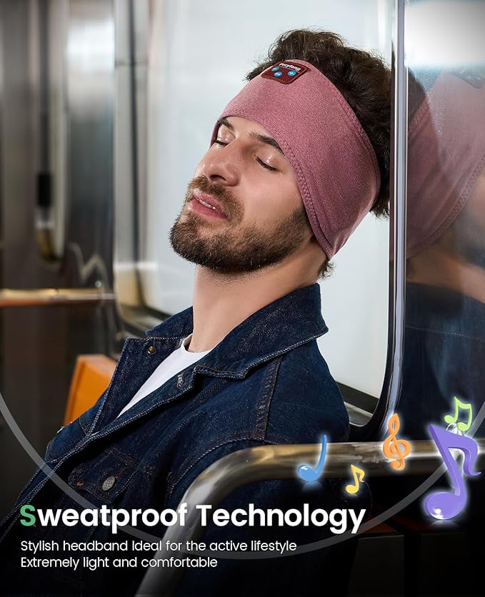 Perytong Sleep Headphones Wireless, Bluetooth Sports Headband Headphones with Ultra-Thin HD Stereo Speakers Perfect for Sleeping,Workout,Jogging,Yoga,Insomnia, Air Travel, Meditation (Brick-Red)
