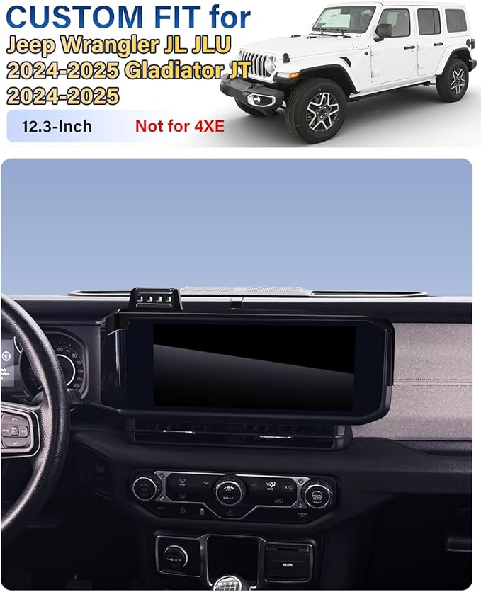 Car Phone Holder for Jeep Wrangler JL JLU/Gladiator JT 2024 2025 Accessories Automobile Cradles Magnetic Phone Mount Compatible with MagSafe, Magnets Cell Phone Base(Only Fit 12.3-Inch, Not for 4XE)