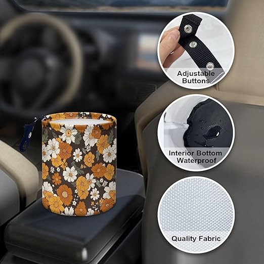 Collapsible Floral Trash Can - Accessories for Cars, Camping & Family Gatherings, Easy to Clean