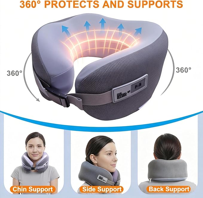 Memory Foam U Shaped Travel Neck Pillow with Compact Carry Case - Ideal for Airplanes, Car Trips & Long Flights, Travel Essentials