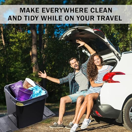 Car Trash Can – Leakproof 1.4 Gallon Compact Garbage Bin with Stability Flap & Anti-Slip Base | Portable Trash Holder for Cars, Trucks, SUVs, Minivans – Includes Trash Bags (Black, Large)