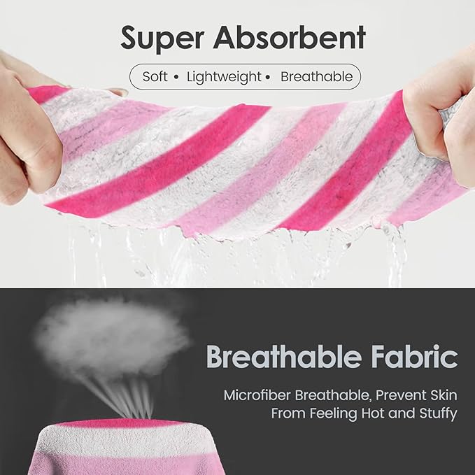 JML Microfiber Bath Towels Set of 4, Large Bathroom Towel for Adult, 30" x 60", Soft, Super Absorbent & Fast Drying, Use for Shower, Sauna, Sport, Fitness, Yoga, Cabana Stripe Pink