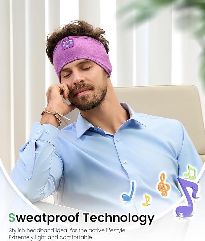 Perytong Sleep Headphones Wireless, Bluetooth Sports Headband Headphones with Ultra-Thin HD Stereo Speakers Perfect for Sleeping,Workout,Jogging,Yoga,Insomnia, Air Travel, Meditation (Violet)