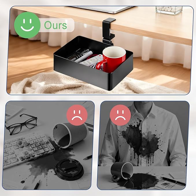 MYITYARD Under Desk Organizer, 360° Rotating Desk Cup Holder Clamp, Clamp on Drawer Under Desk Storage Organizer with Game Console, Phone, Cable Management for Office and Home (Rectangular)