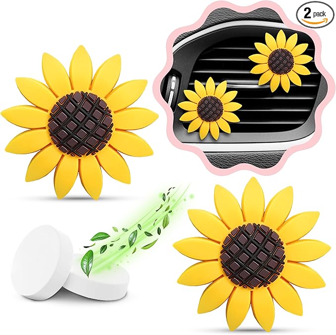 2 Pieces Sunflower Car Accessories Cute Car Air Freshener Sunflower Air Vent Clips Sunflowers Gift Decorations Girasoles Car Clip Interior Air Vent Decor