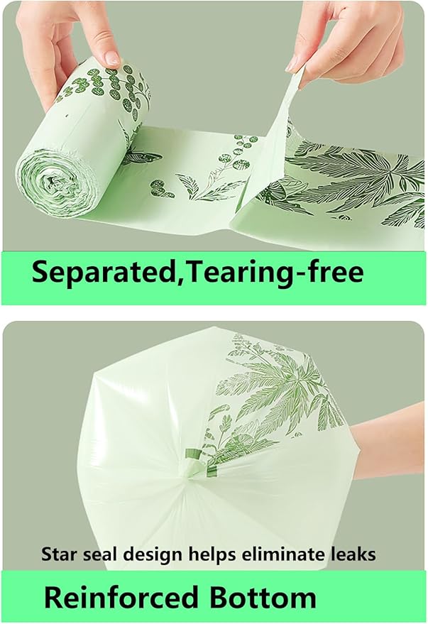 110pcs Small Trash Bags for Bathroom, Office, Kitchen,Bedroom Waste Bin 4 Gallon 1.1 Mil Thick Garbage Bags Separated Strong Rubbish Bags (Green, 110 Counts)