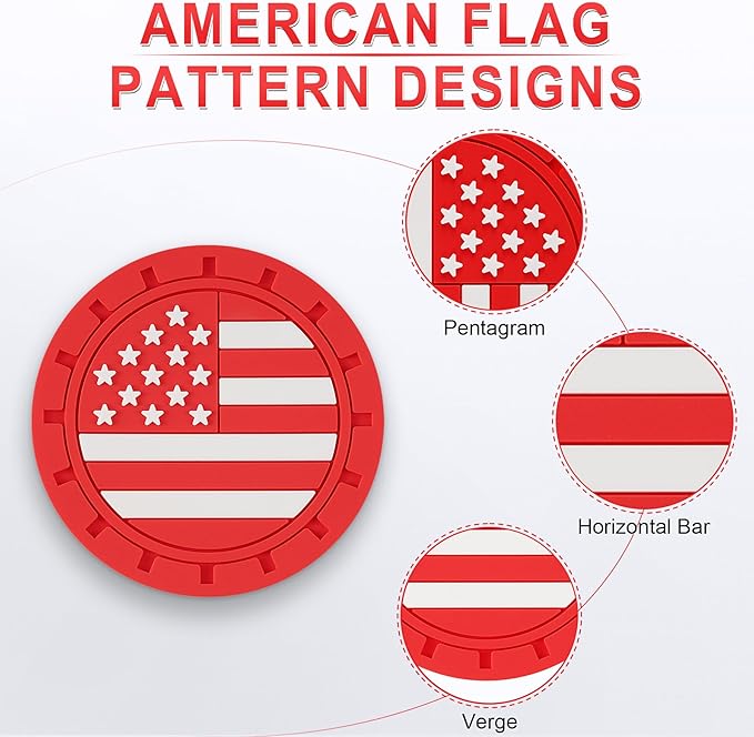 JUSTTOP Car Cup Holder Coaster,American Flag Non-Slip Insert Car Cup Coaster,Car Accessories Interior for Women and Man,4 Pack Red