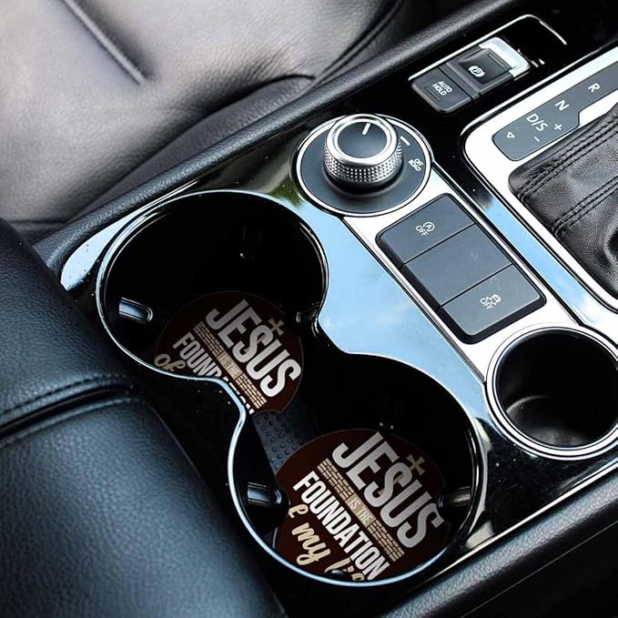 Foundation of My Life Car Cup Holder Coaster 2 Pack Absorbent Ceramic Car Coasters for Cup Holders Car Accessories Interior Universal Anti Slip Cork Base Cup Coasters with Finger Notch