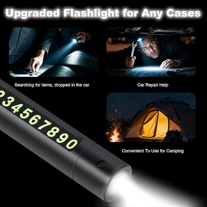 Upgraded 2026 Safe Hammer Glass Breaker Flashlight Car Parking Card, Car Hammer Seatbelt Cutter Window Breaker Emergency Escape Tool Glass Breaker Emergency Seat Belt Cutter (2 Pack (Black & White))