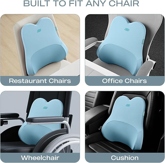 Skechers Air-Cooled & Memory Foam Lumbar Pillow,Lumbar Support Pillow for Office,Chair Lower Back Pain Relief Lumbar Pillow,Ergonomic Design Back Support Pillow for Office Chair,Car,Home,Travel,Blue