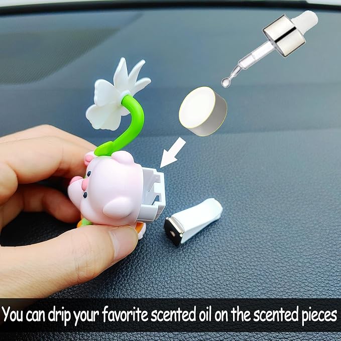 Cute Car Air Freshener for Women/Men, Pilot Car Vent Clips Creative Automotive Fragrance Air Diffuser, Outlet Flower Fan Automotive Decoration Interior Accessories (Flower Pig)