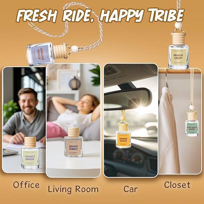 RAINBOW ABBY 6 Pack Car Air Freshener for Women - Long Lasting Hanging Diffuser with Essential Oil Scents, Cute Unisex Vehicle Interior Accessories Gift