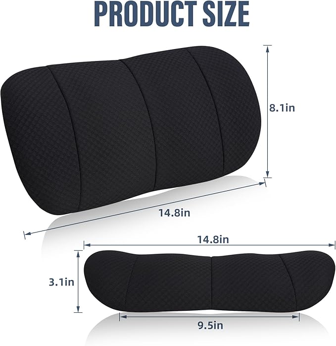 KAYI Lumbar Support Pillow for Car, Memory Foam Lumbar Pillow with Adjustable Straps, Lumbar Support Pillow for Office Chair, Back Support for Car, Sitting, Driving, Traveling (1, Black)