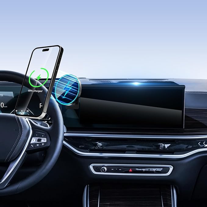 SKYLOTEC Phone Holder for BMW X5 X6 2024 2025 2026/X7 2023 2024 2025 2026 Accessories 14.9-Inch Screen, Car Magnetic Phone Mount Compatible with MagSafe, Magnets Fast Wireless Charger Cell Phone Base