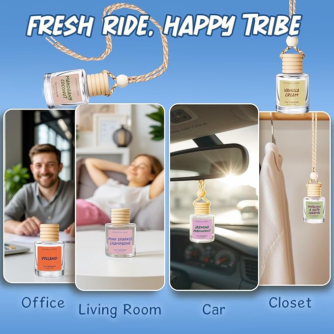 RAINBOW ABBY Car Air Freshener 6 Pack for Women - Cute Hanging Essential Oil Diffuser, Long-Lasting Fragrance Set, Unisex Vehicle Interior Scented Gift