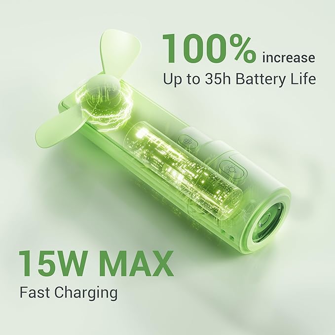 Airluxe Mini 3-in-1 Portable Fan Rechargeable- Handheld with 35-Hour Battery Life, Fast Charging Power Bank&Flashlight- Personal Fan for Travel, Vacation, and Festival Essentials Green