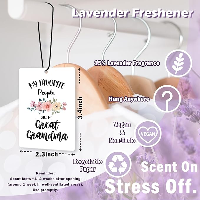 My Favorite People Call Me Great Grandma Gifts Car Air Freshener Accessories 3pcs, Rustic Gifts for Grandma Christmas, Floral Hanging Scent Fragrance Card for Women Closet Bathroom Home Decor