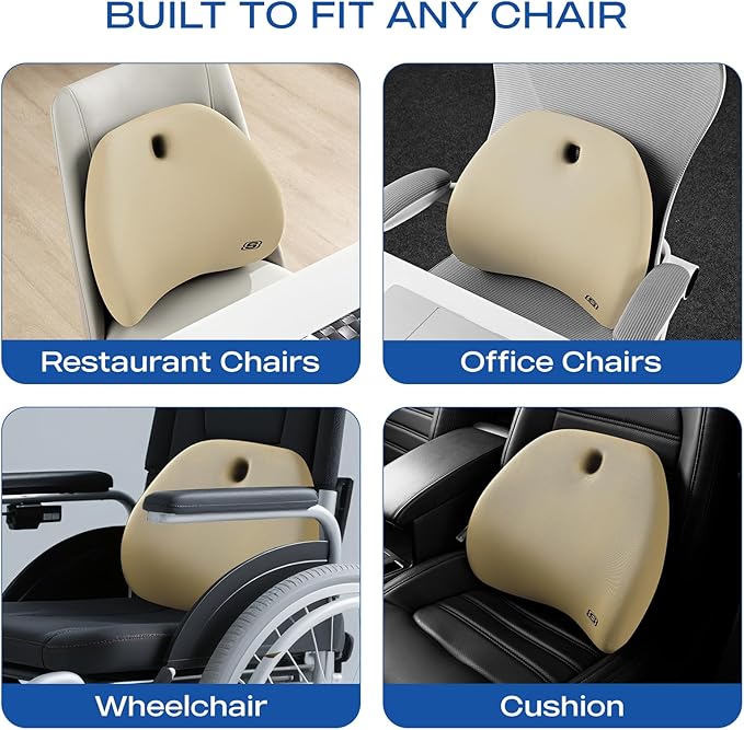 Skechers Lumbar Support Pillow for Office Chair,Memory Foam Lumbar Pillow,Lower Back Pain Relief Lumbar Pillow,Ergonomic Design Back Support Pillow for Office Chair,Car,Home,Travel,Beige