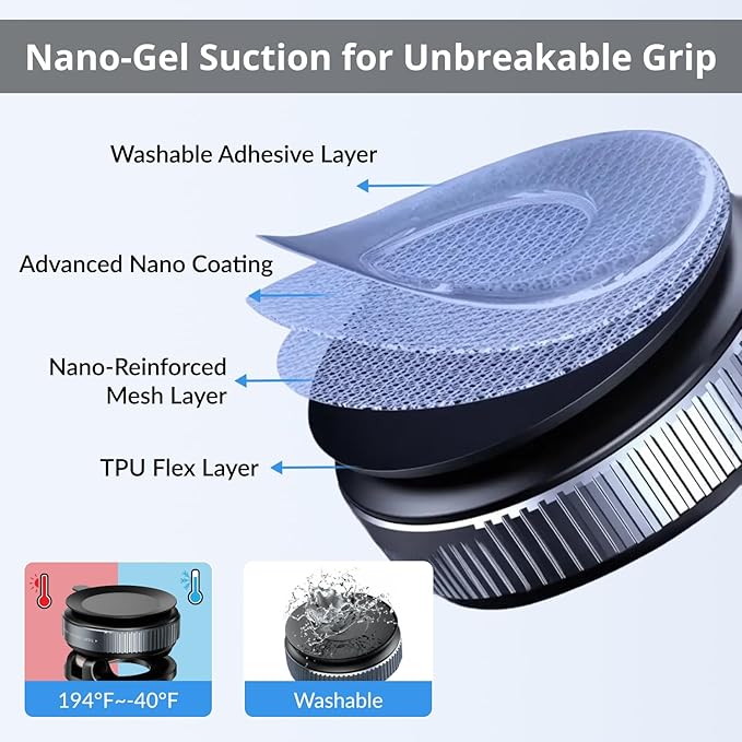 UPTOWN 2026 Nano Gel Ultra Magnetic Phone Holder for car - 360° Adjustable magsafe car Mount with Vacuum Suction, Strong Grip Phone Holders for Your Car, Compatible with iPhone 17 pro max 16 15 14