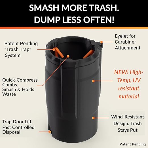 Trash Trapper The Cup Holder Trash Can for Car, Original Patent-Pending Trash Compaction Holds up to 10x More Trash to Save You Time, Portable Trash Can for Car, Stroller, Backpacks, Black