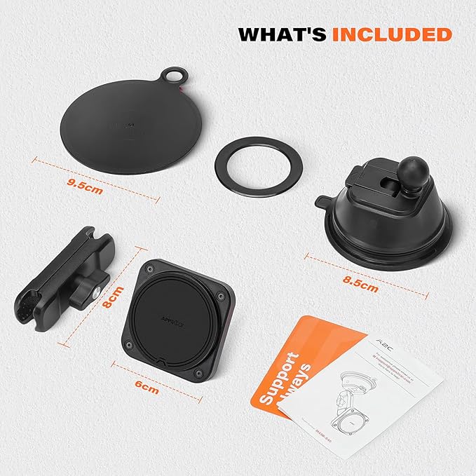 APPS2Car Heavy-Duty Vacuum Suction Phone Mount [Industrial 20x N55 Magnet, Alloy Arm, Ultra-Stable Suction Cup] for iPhone MagSafe/Samsung/Android, Magnetic Phone Holder for Car Windshield Dashboard