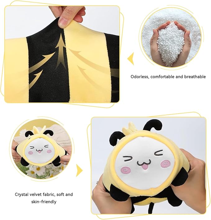 Kids Travel Pillow - 2-in-1 Deformable Kids Neck Pillow for Traveling, Soft U-Shaped Pillow with Adorable Animal Design, Comfy Sleep and Play, Ideal for Airplane Traveling - Yellow Bee