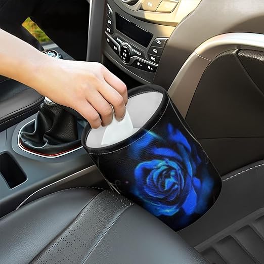 Blue Rose Flower Cute Car Trash Bag, Hanging Car Organizer and Storage Bag, Trash Bin for Car Accessories, Vehicle, Travelling, Camping