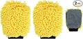 HARFINGTON 2pcs Chenille Microfiber Car Wash Mitts 9.8" x 7.9" Scratch Free Wash Gloves Absorbent Double Sided Plush Cleaning Drying Mitts for Car Washing Home Clean, Yellow