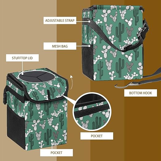 Cactus Car Trash Can with Lid - Collapsible Reusable Waterproof Garage Bag,Automotive Garbage Can,Car Accessories Interior Organizer