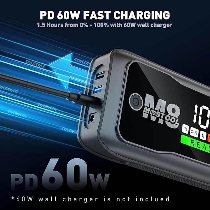 MOSTOOL 5000A Car Jump Starter, 12V Portable Battery Booster with LED Display, Fits All Gas Engines and Up to 10.0L Diesel Engines,Gray