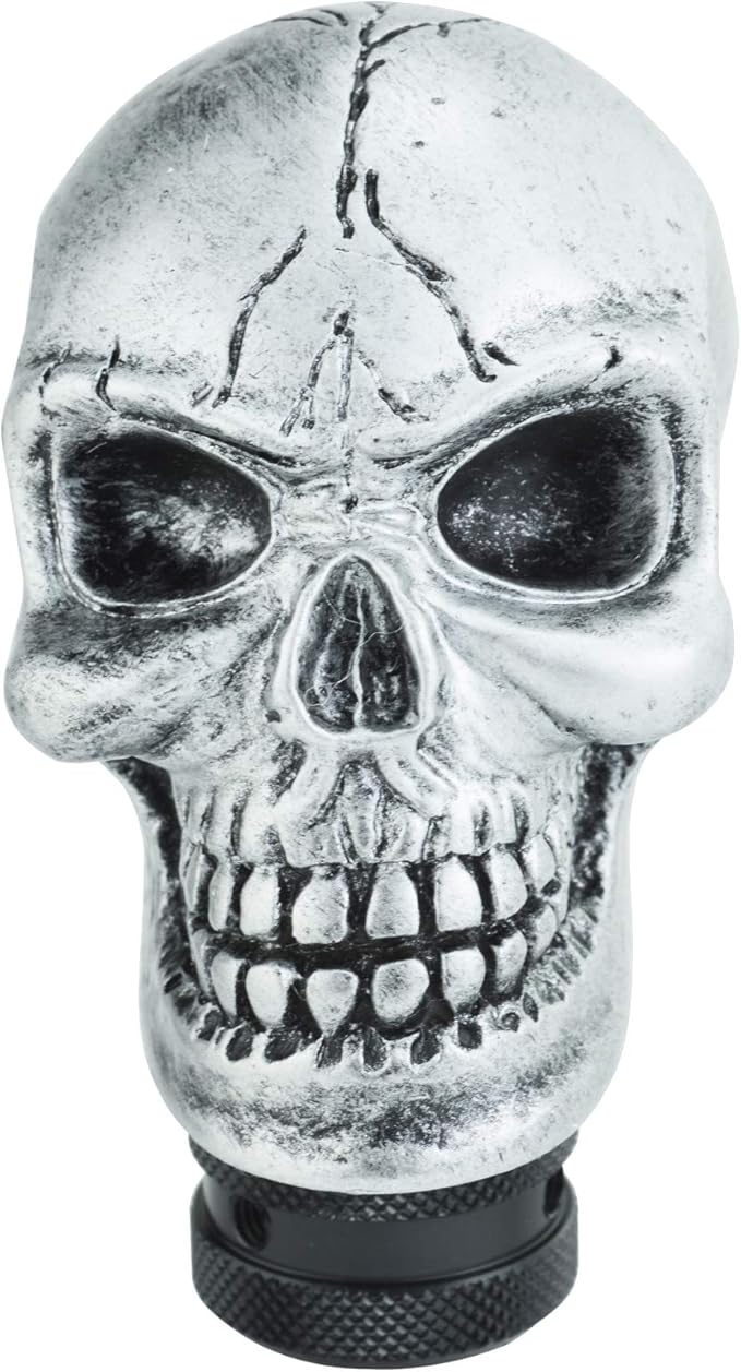 Lunsom Skull Gear Shift Knob Resin Shifter Head Car Transmission Shifting Stick Handle Fit Automatic Manual Vehicle (Silver)