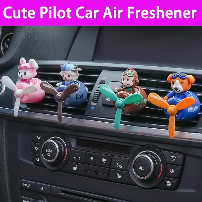 2 Pcs Pilot Car Air Fresheners, Cute Dog Car Vent Clip Air Freshener with 8 Fragrant Tablets Automotive Air Outlet Fan Diffuser, Automotive Interiors Vent Decoration (Dog+Sheep)