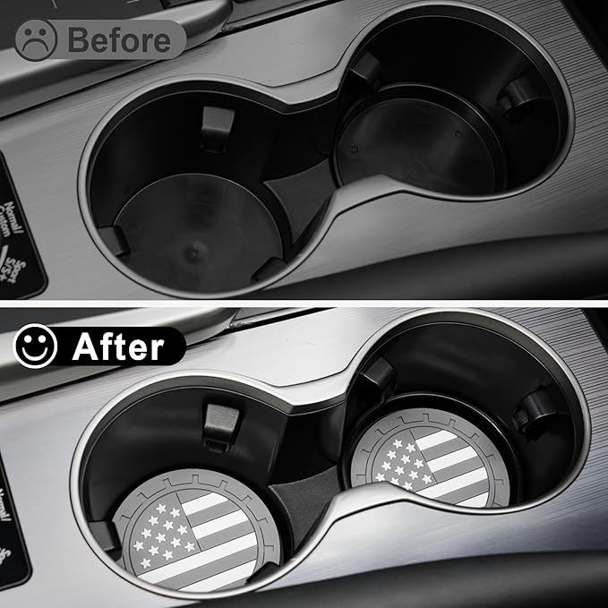 JUSTTOP Car Cup Holder Coaster,American Flag Non-Slip Insert Car Cup Coaster,Car Accessories Interior for Women and Man,4 Pack Gray