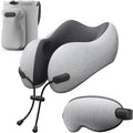 Neck Pillow for Travel Memory Foam Design Models Pillows with Zero Eye Pressure 3D Eye Mask and Compact Bag Traveling Essentials Plane Car Flight Rest Sleeping Use Adult, Light Gray