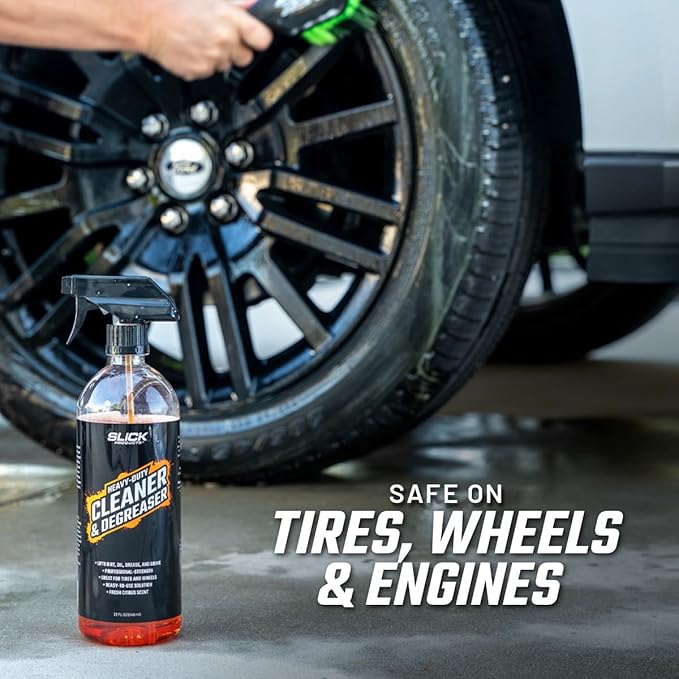 Slick Products Heavy-Duty Cleaner & Degreaser – Professional Strength Citrus Formula for Tires, Wheels, Engines, Chains & Tough Grime – Ready to Use or Dilute, 64 oz